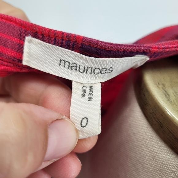 Plaid Flannel Button Down Shirt Red Maurices 0X - Picture 2 of 5